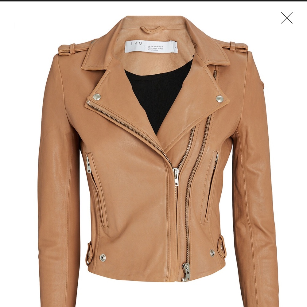 IRO Dylan Cropped Leather Jacket in Camel